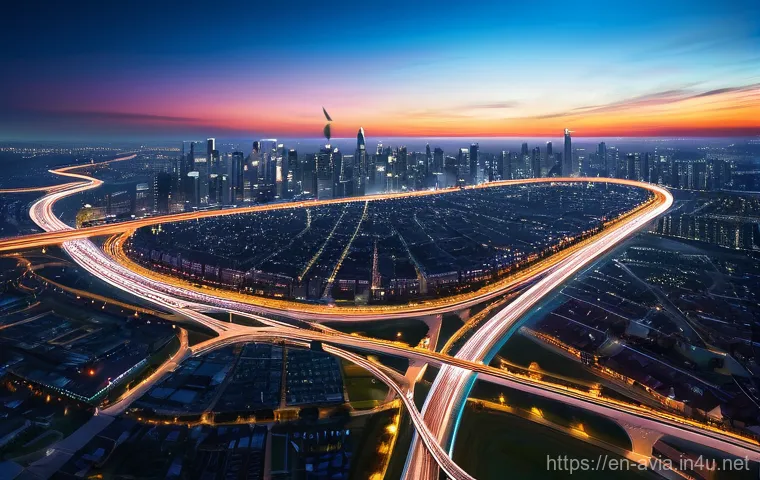 항공운항관리사와 무인 항공기 운영 - **Prompt: "The New Air Highway"**
    A wide-angle, dynamic shot showcasing a bustling, multi-layere...