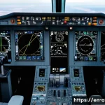 Home 21 항공운항관리사 플라이트 플랜 작성법 - A detailed cockpit view of a commercial airliner during flight planning, featuring multiple high-tec...