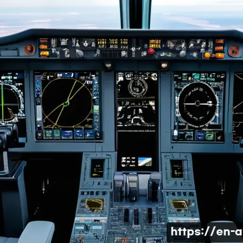 Home 33 항공운항관리사 플라이트 플랜 작성법 - A detailed cockpit view of a commercial airliner during flight planning, featuring multiple high-tec...